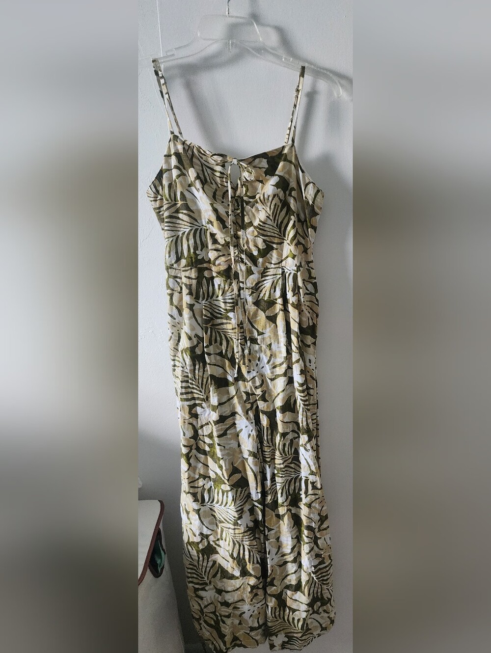 Japna Olive & Cream Tropical-Leaf Jumpsuit